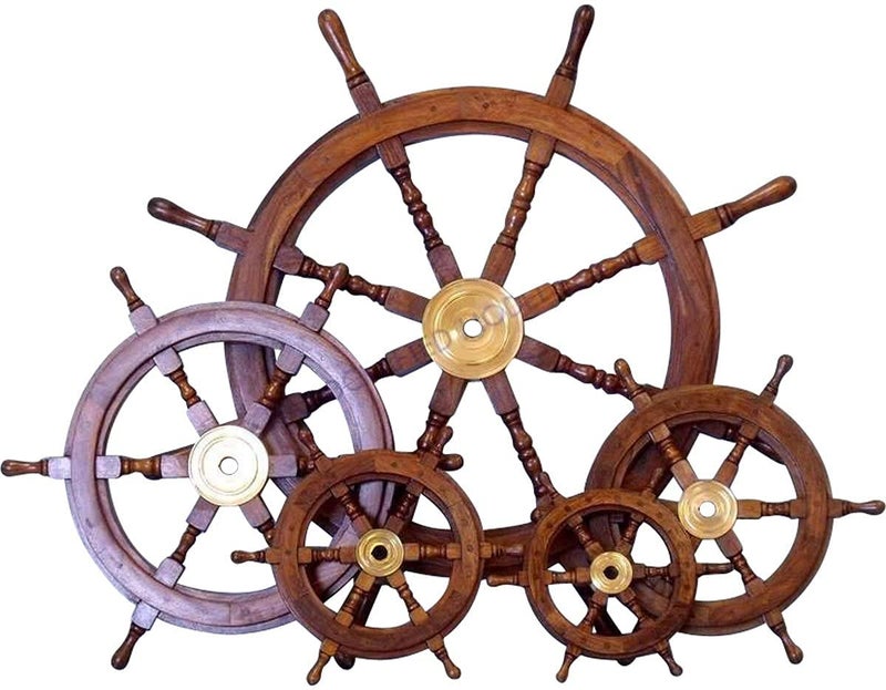 NauticalMart 24" Wood and Brass Nautical Ship Wheel Marine Decor Hand Crafted Boat Ship Steering Wheel Fish Wall Hanging Wheel for Home, Outdoor & Ocean - Image 5